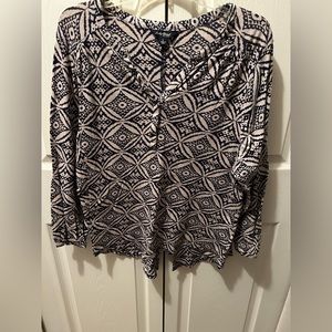 LUCKY BRAND Jersey High Low Boho Peasant V-Neck button Top  Size L